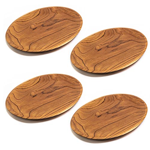 Rainforest Bowls Set mit 4 großen, ovalen javanischen Teakholztellern, 30,5 x 21,6 cm, perfekt für den täglichen Gebrauch, heiß und kalt, ultra-langlebig, Premium-Holzteller, handgefertigt von