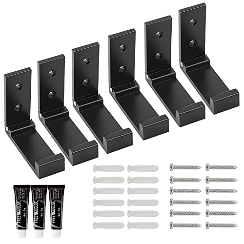 EXLECO 6Pcs Faltbare Wandhaken, Aluminium Wandhalterungshaken, Wand Kleiderhaken klappbar, Handtuchhalter für Badezimmer Küchen Büro, mit Schrauben Dübel Kleber Hilfsaufkleber (Schwarz)