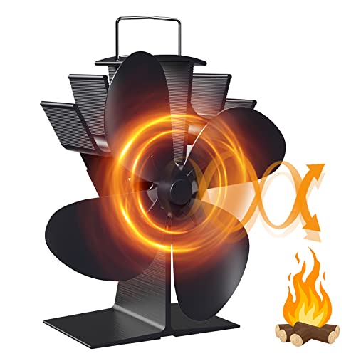 Dancial Kaminventilator,Holzofenventilator Wärmebetrieben, Leiser Öko-Kaminventilator mit 4 Flügeln, Nicht Elektrischer Ofenventilator für Holz/Kamin/Holzkamin/Ofenrohr/Effiziente Wärmeverteilung