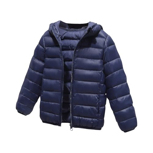 Winterjacke Kinder Daunenjacken mit Kapuze Leichte Steppjacke Einfarbig Kapuzenjacke für Jungen Mädchen Winddicht Jacke Reißverschluss Winter Unisex Kinderjacke Dunkelblau 10-12 Jahre