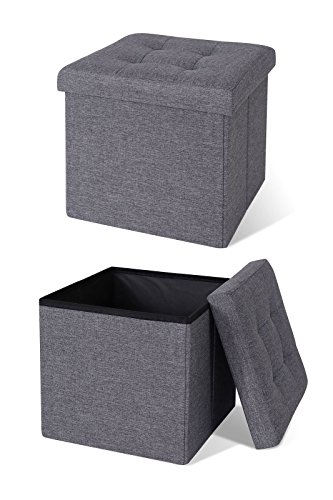 dibea Sitzhocker faltbar max 300 kg Leinen, 38x38x38 cm grau