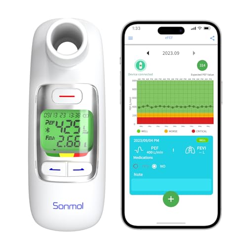 Peak Flow Meter für Erwachsene Kinder Digitales Spirometer für Asthma COPD PEF FEV1 Monitor