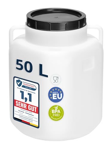 Garronda 50 Liter BPA-freies quadratisches Fass und Futtertonne Weithalsfass Wassertank und Behälter mit Deckel für Sauerkraut sowie Surfass Pökelfass für Fleisch GD-0088, Weiß