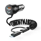 Zigarettenanzünder USB C, 110W 65W+45W 12V USB Auto Kfz Ladegerät Autoladegerät mit 1.5M Schnellladegerät Spiral Typ C Adapter L Kabel Car Charger für iPhone 16 15 14 Samsung iPad Pro Airpods Android