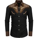 Mymyguoe Cowboyhemd Herren Western Shirts Cowboy Kostüm Reverskragen Einreiher Freizeithemd Herrenhemden Westernhemden Herren Western Cowboy Hemd Langarm Snap Stickerei Hemden Men's Western Shirt