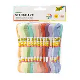 folia 23993 - Stickgarn Pastell, 100 % Baumwolle, 52 Docken à 8 m in 26 Farben sortiert, zum Sticken, Knüpfen und Basteln