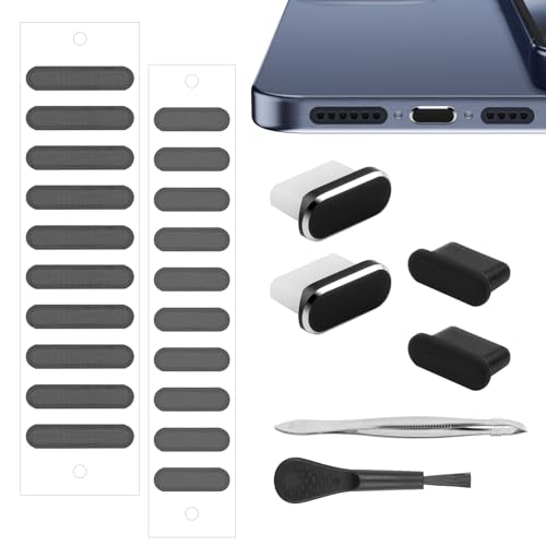 Mezrkuwr 8-teiliges Set USB C Staubschutzstecker Anwendbar auf iPhone 15 Serie, USB C Anschlussabdeckung, Telefon-Lautsprecherabdeckung, Telefon-Ladeanschluss-Reiniger