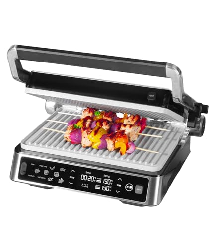 Genius Chef Kontaktgrill, Elektrogrill Edelstahl für Sandwiches Steak, abnehmbare Grillplatten, Sandwichtoaster, inkl. 2 Grillplatten, Set 6- tlg.
