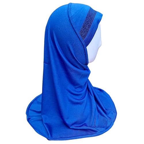 Yaqeen Hijab al Amira Kopftuch für Mädchen mit Glitzerborte, fertig zum Überziehen, Kopftuch für Mädchen, blau