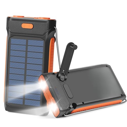 Aiworthy Handkurbel Solar Powerbank 27000mAh, Outdoor Generators mit 37Wh, Solar Ladegerät inkl. 1 USB-A, 1 USB-C für Schnellladung, solar ladegerät, Ideal für Camping und Outdoor-Aktivitäten.