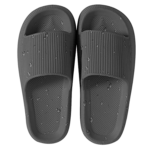 HSHAPAY Unisex Badeschuhe Damen Slides Sandalen Hausschuhe Herren Sommer Garten Badelatschen Rutschfest Plattform Badeschlappen Slippers Slide Indoor/Outdoor (38/39, Schwarz, numeric_38)