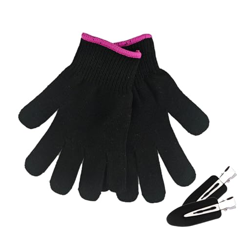 Rienan 2 Stück Hitzehandschuh Lockenstab Hitzeschutz Handschuh Hitzehandschuh Hitzeschutz Handschuh Lockenstab Isolierte Verbrühungsschutzhandschuhe und Schwarze Nahtlose Haarspangen