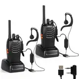 Walkie-Talkies PMR446 Langstrecken mit Headset, JUMJIAT Funkgeräte wiederaufladbares 16-Kanal-Hand funkgerät mit Taschenlampe(2 Stück)