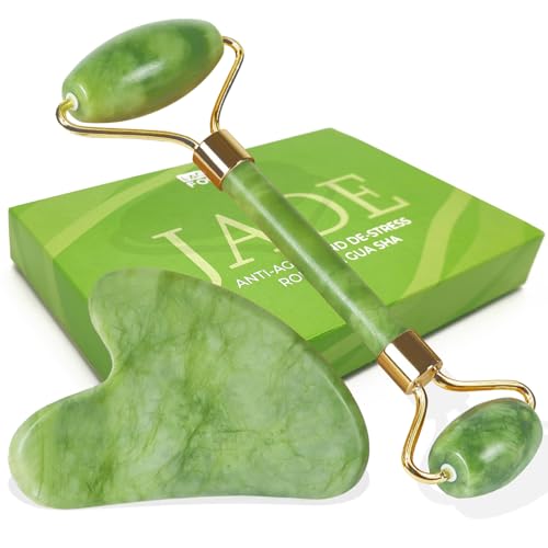 LAC FOR YOU Gua Sha Stein und Gesichtsroller - Skincare Tools Gesichtsmassage - Jade Roller Face Massager Gesichtsstein