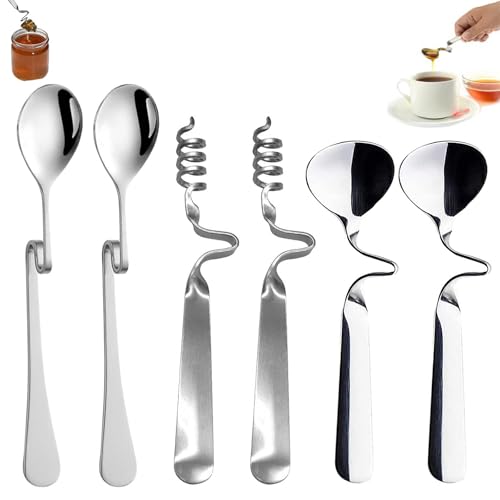Honiglöffel, 6 Stück Rührlöffel Set, Edelstahl Langer Griff Honiglöffel, Hängender Marmelade Löffel, Edelstahl Rührlöffel, Wiederverwendbar Longdrinklöffel Mit Knick, für Marmelade, Joghurt