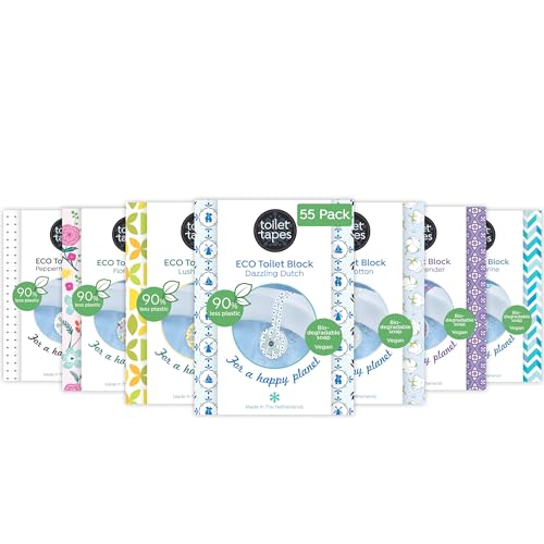 Toilet Tapes WC Duftspüler Assortment Boxes - Mit 220+ Spülungen & bis zu 90% Weniger Plastik Alternative zu WC-Block - Unauffälliger Hängender WC Duftspüler – 55 Pack Toilettenduft