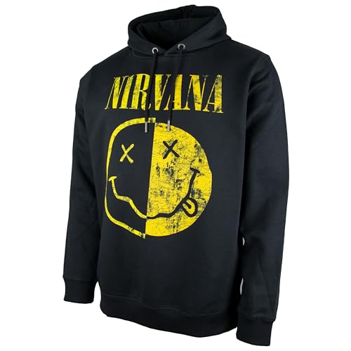 Amplified Schwerer Kapuzenpullover - Nirvana Spliced Logo, Schwarz, L