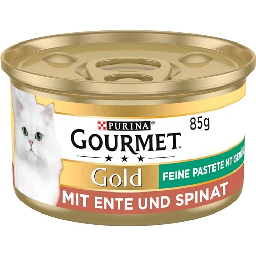 Gourmet PURINA GOURMET Gold Feine Pastete mit Gemüse Katzenfutter nass, mit Ente und Spinat, 12er Pack (12 x 85g)