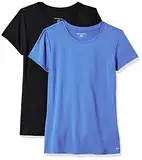 Amazon Essentials Damen Kurzärmliges Tech-Stretch-T-Shirt mit Rundhalsausschnitt (in Übergröße erhältlich), 2er-Pack, Kräftiges Blau/Schwarz, L