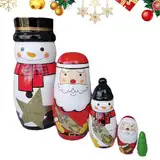 BRTNUP 5 Stück Weihnachts Nistpuppen Weihnachtsmann Nist Puppen Schneemann Weihnachtsbaum Holz Stapelpuppen Cartoon Nistpuppen Set für Weihnachtsfeier Zuhause Geschenk Dekoration Zubehör