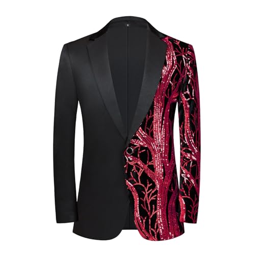 SRZYMJ Rot Machen Sie EIN Mutiges Statement Mit Unserem Herren Pailletten Blazer.Perfekt Für Hochzeiten,Partys,Anzug Herren Schwarz,Anzug Herren Beige Slim Fit Anzughemd Herren Trenchcoat Hemd L