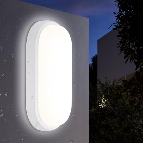 IEGLED 18W Kellerlampe LED Feuchtraumleuchte,IP65 Wandleuchte LED Wasserdicht,Neturalweiß 4000K Deckenleuchte,Weiß Wandlampe Deckenlampe Ovalleuchte für Flur Keller Garten Badzimmer Außenwand