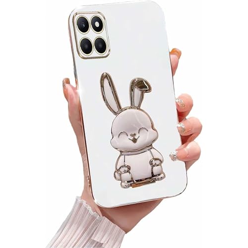 Miagon Kaninchen Ständer Hülle für Honor X6A,Cute Mädchen Dünn Galvanisierte Schutzhülle Weiches Case Bumper mit Hase Skalierbar Halter Kickständer