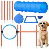 X XBEN Agility Set Hunde, 6-Teiliges Agility Set für Hunde, Agility Set Hunde Groß mit Hundetunnel, Hürden, 5 Slalomstangen, Springring, Pause-Box, Faltbarer Wassernapf, Tragetasche, Spiele&Training