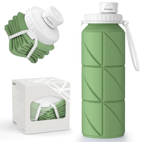 Popdigito Faltbare Wasserflaschen, faltbare Reisewasserflasche aus Silikon, auslaufsicher, flexibel, BPA-frei, tragbar,Wasserflasche, leicht, für Camping, Wandern, Sport, Wasserflaschen für unterwegs