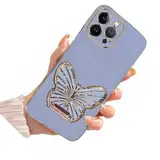 Nadoli für iPhone 15 Pro Max Schmetterling Versteckt Ständer Hülle,Ultra Dünn Überzug Galvanisierte Schmetterling Ständer Weiche Silikon Kratzfest Handyhülle Schutzhülle