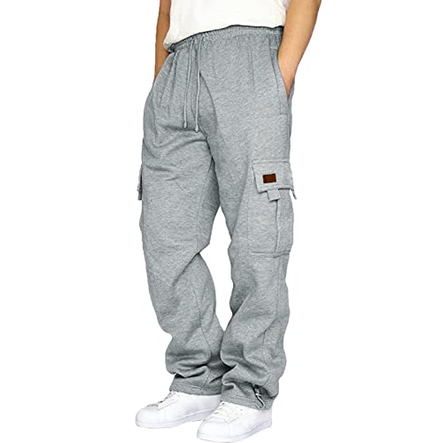 Generisch Sporthose Herren kurz locker Trainingshose lang Herren Thermo Laufhose Herren lang schwarz Laufhose männer Thermo Jogginghose Men 100% Baumwolle warm fallschirmhose Men