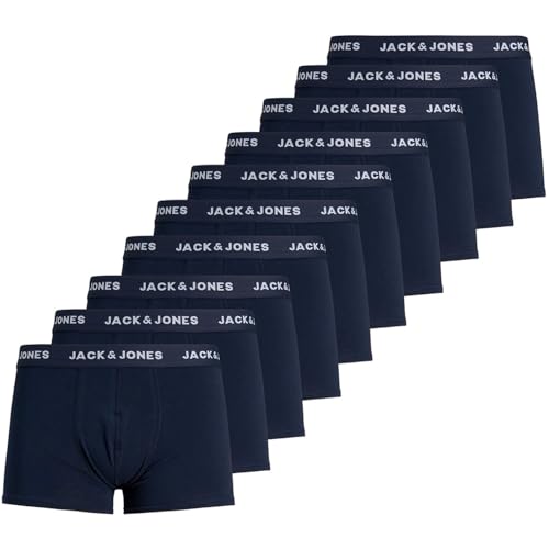 JACK & JONES Herren 10er Pack Boxershorts Trunks Set Stretch Hose Unterwäsche Basic Jersey JACSOLID, Farben:Dunkelblau, Größe:L