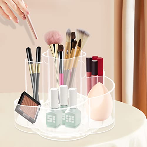 lalaleny 360 Grad drehbarer Makeup-Organisator, Kosmetik-Aufbewahrungshalter Organisator mit 6 Fächern Schreibtisch-Organisator Makeup-Pinsel Lipgloss-Organisator