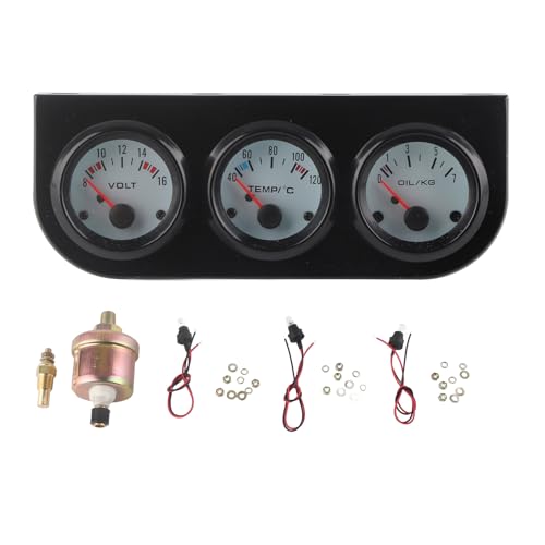 TKSE Triple Gauge Cluster 3 Gange Kit, Universal Car Triple Gauge Kit Wassertemperatur+Volt+Öldruckmesser 52 Mm Instrument