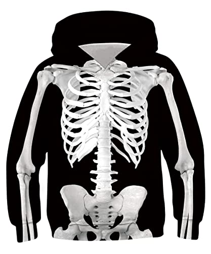 kids4ever Unisex Kinder Halloween Pullover 3D Skelett Hoodies Totenkopf Bedruckter Grafik Pullover Gruseliger Langarm Sweatshirts Kapuzenpullover für Jungen Mädchen12-13 Jahre