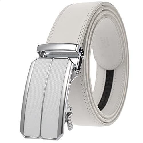 Hatamoto Echtledergürtel für Herren, verstellbarer Schiebegürtel mit Ratsche, 3,5 cm Breite, in Geschenkverpackung, passt überall, E-White, Max 44'' Waist adjustable 130cm