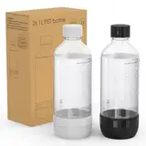 Mycket Soda Maker Flaschen, 2 x 1L Carbonating Bottles, BPA-frei Kohlensäureflaschen, Wiederverwendbare PET-Sprudelwasserflaschen, Ersatzflaschen für Soda-Maschine, Schwarz+Weiß