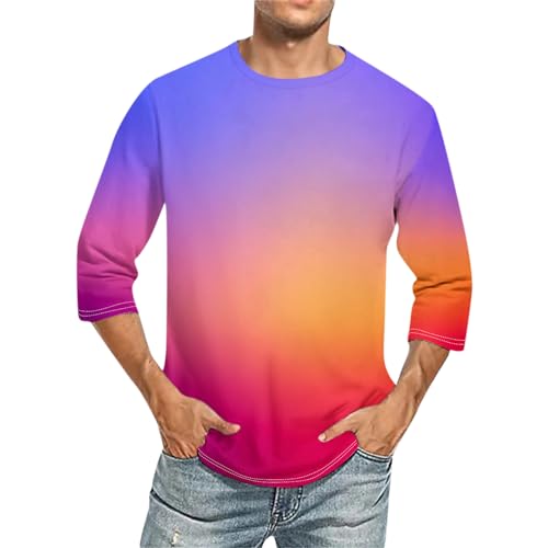 T-Shirts+Für+Herren Nachthemd Herren Hemden Herren Langarm Shirt 3/4 Arm Herren Rundhals 3D Druck Dreiviertelarm Shirt Casual Papa Tshirt Für Männer Herren T Shirt (Lila, 3XL)