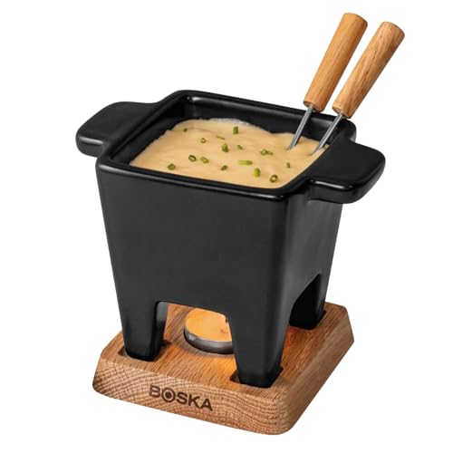 Boska - Käsefondue set klein 2 personen - Nero Tapas Fondue Klein Teelichter - 300 ml Inhalt für 175 gr Geschmolzenen Käse [ink. Fonduegabeln] [Mikrowellen-und Spülmaschinenfest]