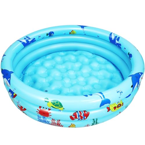 Jiosdo Planschbecken Baby, Ø80x27cm Aufblasbares Kinderpool Babypool Kinderplanschbecken Rund Schwimmbecken Familie Pool Aufblasbare Badewanne, Blau
