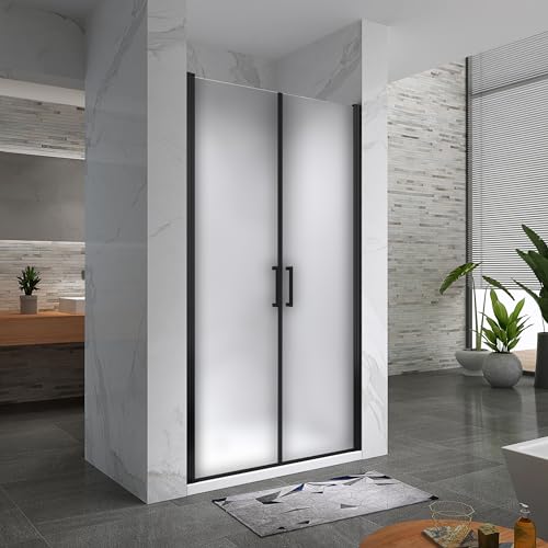 i-flair Duschtür Lara in Schwarz 89x195 cm Verstellbereich von 89-92 cm, Höhe: 195 cm, Duschabtrennung aus 6 mm satiniertem Nano-ESG Sicherheitsglas mit und Edelstahlgriffe - NF Black
