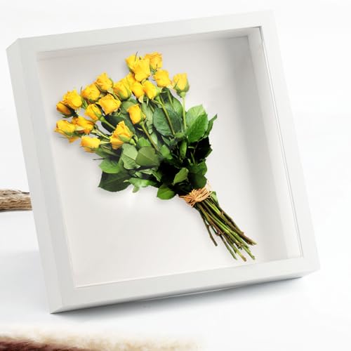 MUZHUPGUZ 3D Bilderrahmen zum Befüllen, 20 x 20 cm Bilderrahmen Tief zum Befüllen, 3D Objektrahmen, 4,5 cm Tiefer Schattenbox Rahmen für Blumen Objekte Hochzeitsstrauß DIY Kunstwerke Shadow Box(Weiß)