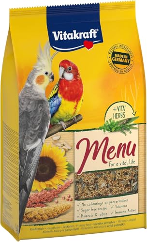 Vitakraft Menü, Vogelfutter für Großsittiche, mit Getreide und Nüssen, Großpackung, ohne Zusatz von Zucker (1x 3kg)