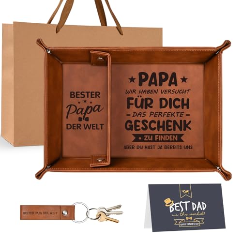 Livole Schreibtisch Organizer Vatertagsgeschenk für Papa, Bester Papa Geburtstagsgeschenk, Taschenleerer Leder Ablage Tablett Ablageschale Geschenk, Papa Geschenk für Vater Stiefvater Schwiegervater