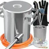 ILOKNZI 6 kg Propangas-Schmelzofen-Set, bis zu 1400 °C, aus Edelstahl-Fass, schmelzendes Metall, mit Graphit-Tiegel, Barrenform, Hochtemperatur-Handschuhen und Feuerzangen-Set