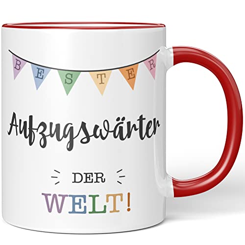 JUNIWORDS Tasse, Bester Aufzugswärter der Welt, Rot (5690434)