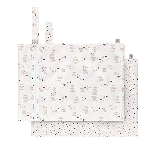 LÄSSIG Nasstasche wiederverwendbar für Kind Baby 2 Stück/Wet Bag Tiny Farmer Dots/Sheep