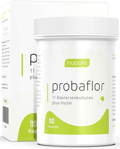 Nupure® Probaflor 110 Kapseln, mit 20 Mrd KBE, 11 Spezielle Bakterienstämme, Mit Inulin und Lactobacillus salivarius SP2, Besser geschützt dank Spezialdose, Vegan