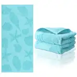 Fanfanwin 2-teiliges Ozean-Handtuch-Set, Sommer, Seestern, Muscheln, Badezimmer-Handtücher, voll geprägtes Handtuch, Baumwolle, Jacquardgewebe, Handtuch, nautische dekorative Geschirrtücher für Küche,
