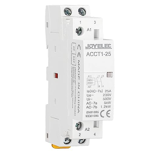 JOYELEC Haushalt -Wechselstromschütz,2P 25A 2Schließer（2NO）, automatisches, AC220V/230V, 50/60Hz, 2-polig, zwei Wege, normalerweise offen, 35mm DIN-Schienenmontage